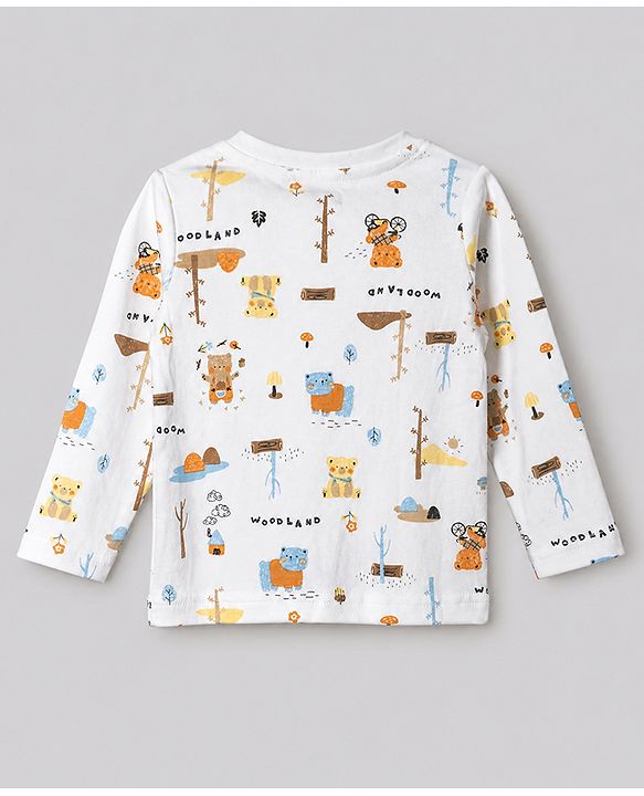 Babyhug 100% Cotton Interlock Knit Full Sleeves Round Neck T-shirts With Stripes And Bear Print Pack Of 3 - Blue Yellow & White