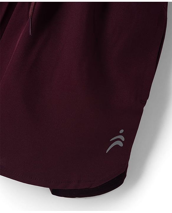 Pine Active Woven Above Knee Length Solid Color Performance Shorts - Wine