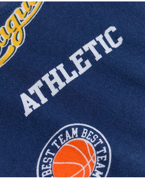 Babyhug 100% Cotton Knit Half Sleeves Co-Ords T-Shirt & Shorts Night Suit with Sports Theme Print - Navy Blue