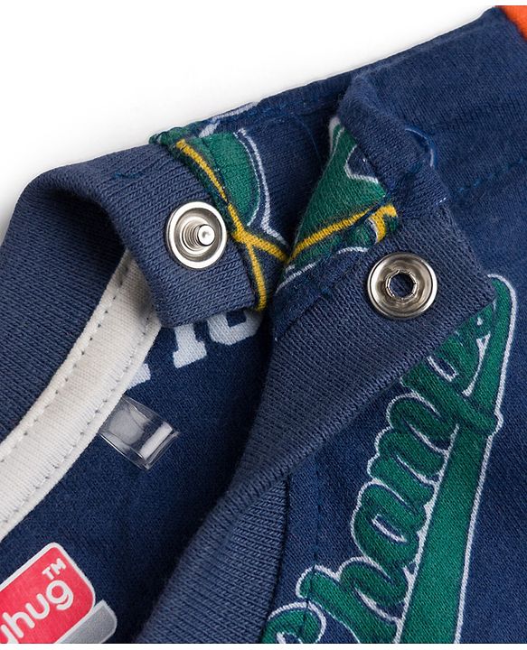Babyhug 100% Cotton Knit Half Sleeves Co-Ords T-Shirt & Shorts Night Suit with Sports Theme Print - Navy Blue