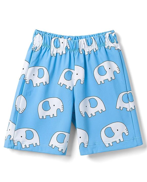 Babyhug 100% Cotton Knit Half Sleeves Co-Ords T-Shirt & Shorts Night Suit with Elephant Print -Light Blue