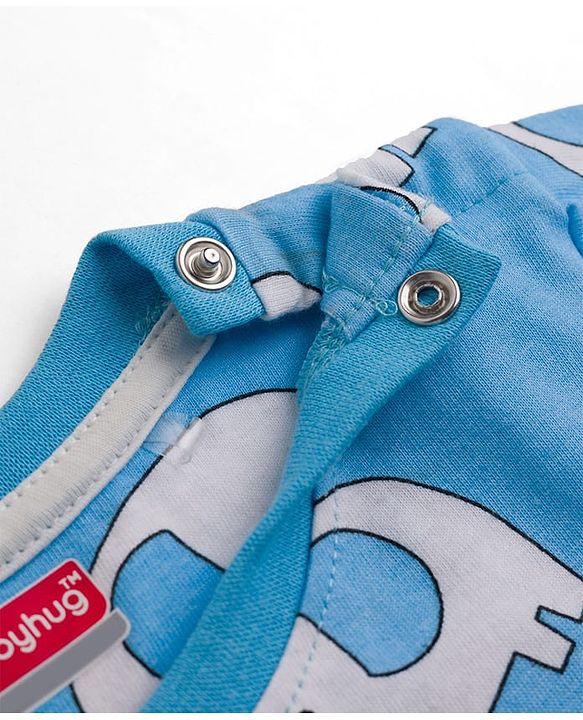 Babyhug 100% Cotton Knit Half Sleeves Co-Ords T-Shirt & Shorts Night Suit with Elephant Print -Light Blue