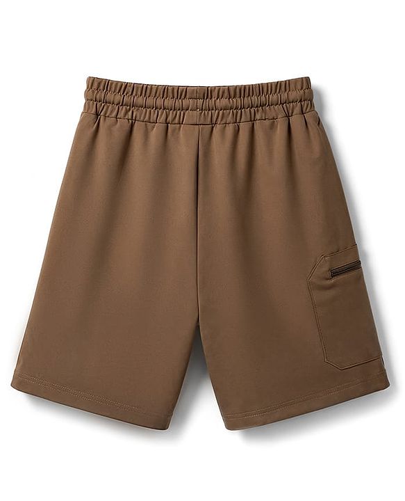 Pine Active Knit Knee Length Solid Shorts with Stretch-Brown
