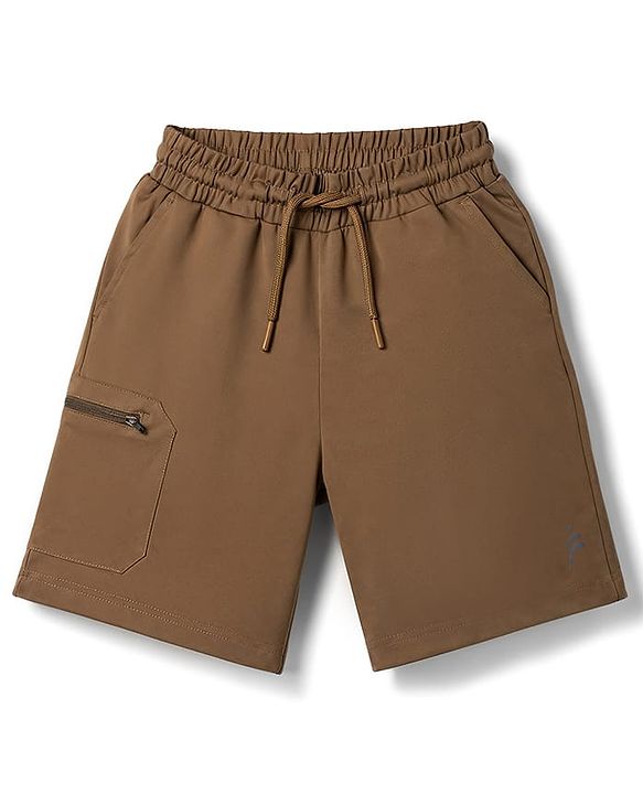 Pine Active Knit Knee Length Solid Shorts with Stretch-Brown