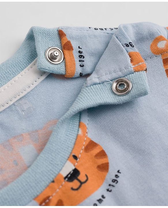Babyhug 100% Cotton Knit Half Sleeves Co-Ords T-Shirt & Shorts Night Suit with Cub Face Print -Light Blue