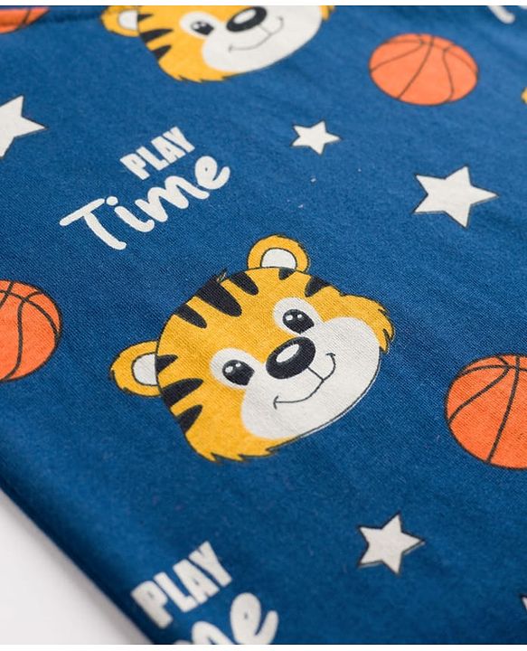 Babyhug 100% Cotton Knit Half Sleeves Tiger Printed Co-Ords T-Shirt & Shorts Night Suit - Navy Blue