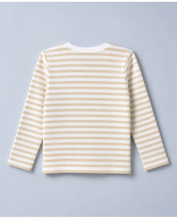 Babyhug 100% Cotton Interlock Knit T-Shirts with Full Sleeves and Stripes Print in Beige & White Color Pack of 3