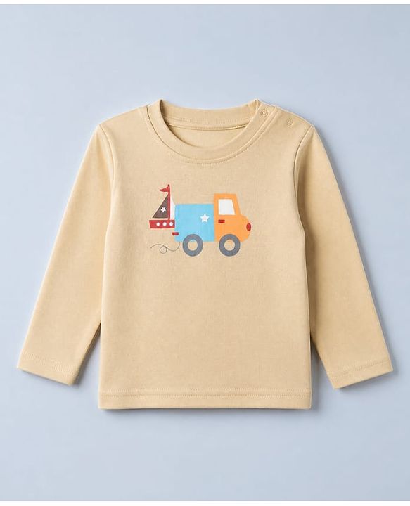Babyhug 100% Cotton Interlock Knit T-Shirts with Full Sleeves and Stripes Print in Beige & White Color Pack of 3