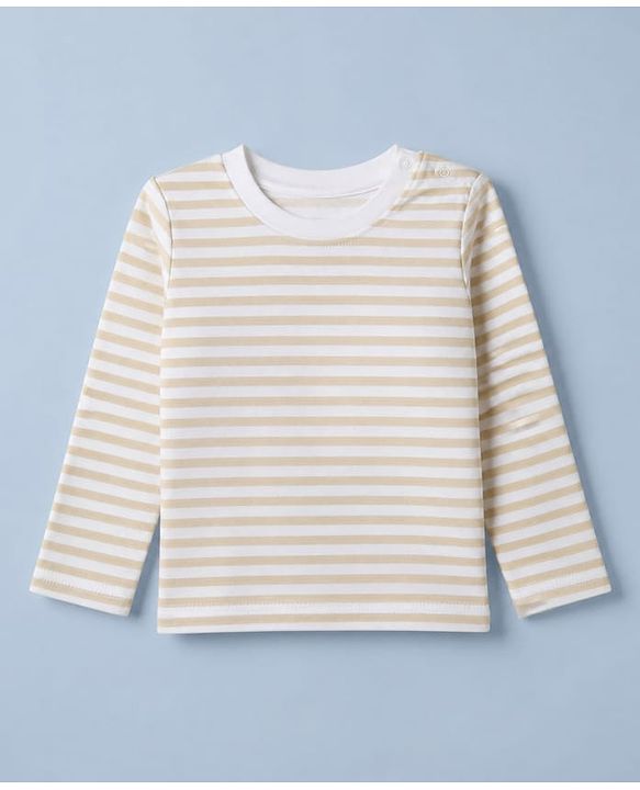 Babyhug 100% Cotton Interlock Knit T-Shirts with Full Sleeves and Stripes Print in Beige & White Color Pack of 3