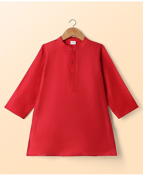 Babyhug Woven Full Sleeves Solid Colour Kurta Pyjama Set with Embroidered Nehru Jacket- Red & White