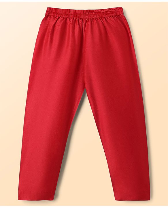 Babyhug Woven Full Sleeves Solid Colour Kurta Pyjama Set with Embroidered Nehru Jacket- Red & White