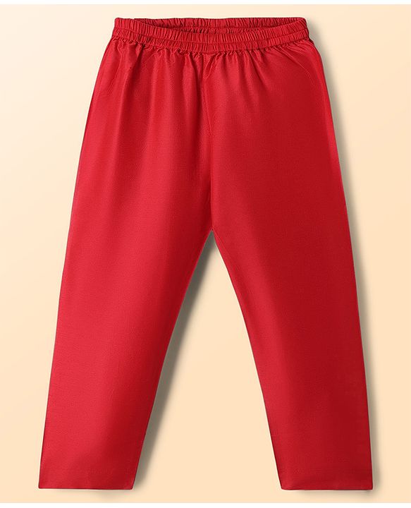 Babyhug Woven Full Sleeves Solid Colour Kurta Pyjama Set with Embroidered Nehru Jacket- Red & White