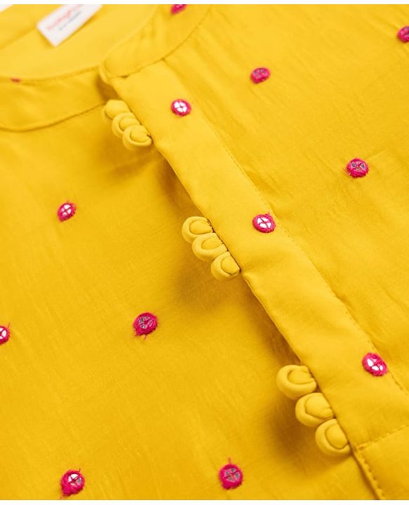 Babyhug Georgette Woven Full Sleeves Sequin Embroidered Kurta Dhoti Set - Red & Yellow