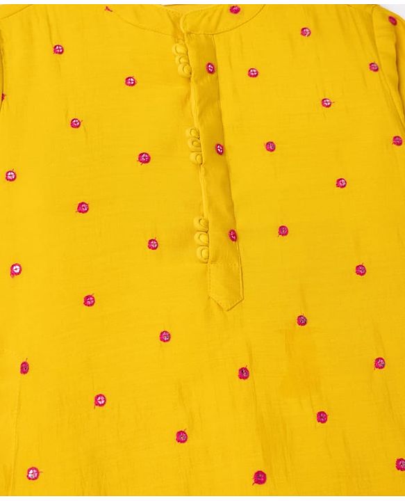 Babyhug Georgette Woven Full Sleeves Sequin Embroidered Kurta Dhoti Set - Red & Yellow