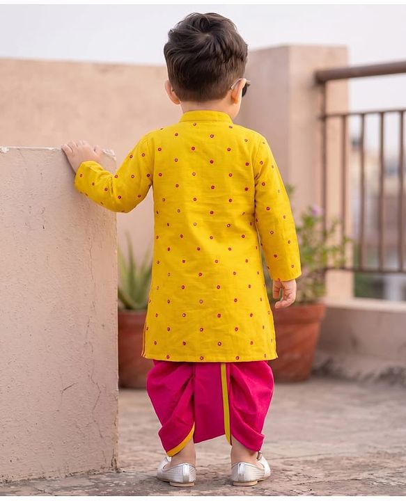 Babyhug Georgette Woven Full Sleeves Sequin Embroidered Kurta Dhoti Set - Red & Yellow