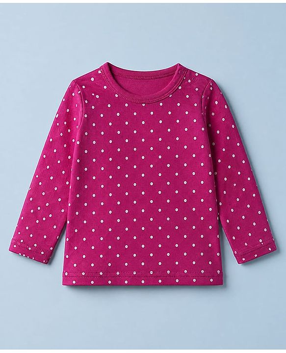 Babyhug 100% Cotton Knit Full Sleeves T-shirts With Bow Print - Pink & White