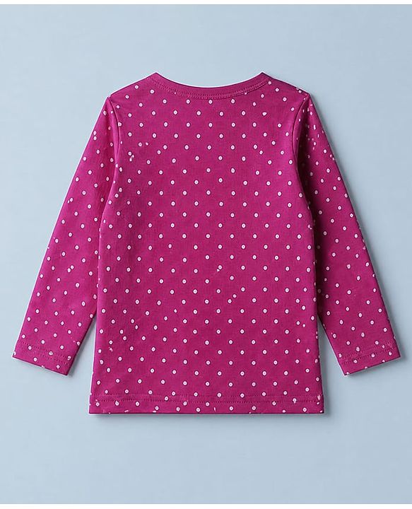 Babyhug 100% Cotton Knit Full Sleeves T-shirts With Bow Print - Pink & White
