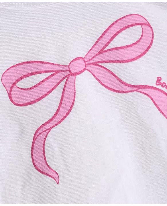 Babyhug 100% Cotton Knit Full Sleeves T-shirts With Bow Print - Pink & White