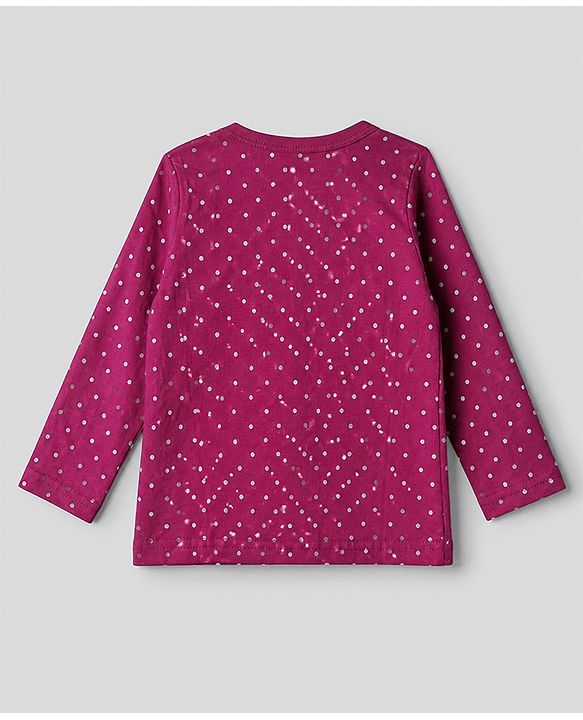Babyhug 100% Cotton Knit Full Sleeves T-shirts With Bow Print - Pink & White