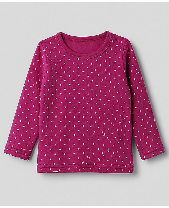 Babyhug 100% Cotton Knit Full Sleeves T-shirts With Bow Print - Pink & White