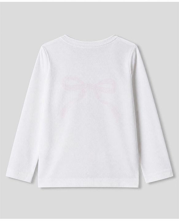 Babyhug 100% Cotton Knit Full Sleeves T-shirts With Bow Print - Pink & White
