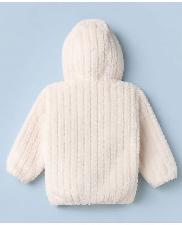 Babyhug Fur Woven Hoodies with Full Sleeves - White