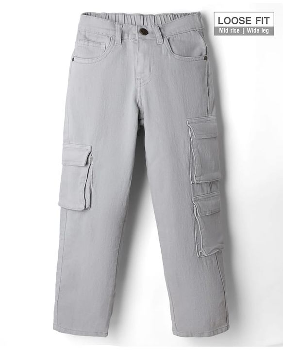 Pine Kids Denim Woven Full Length Jeans with Cargo Pockets - Beige