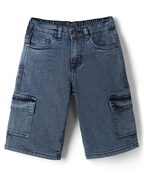 Pine Kids Denim Woven Shorts with Cargo Pockets - Aqua Blue