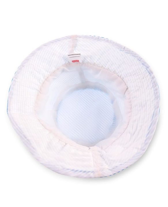 Babyhug 100% Cotton Woven Two Layer Striped Bucket Hat With Floral Lace Blue - Diameter 13 cm