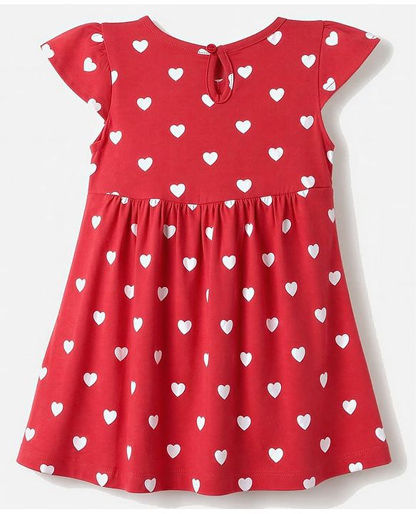 Babyhug Single Jersey Knit Half Sleeves Hearts & Cherry Printed Frocks With Bow Applique Pack Of 2 - Red & Navy Blue