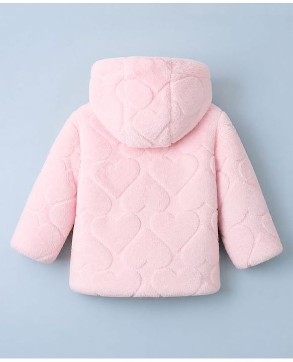 Babyhug Woven Front Open Fur Hoodie with Full Sleeves and Heart Design - Pink