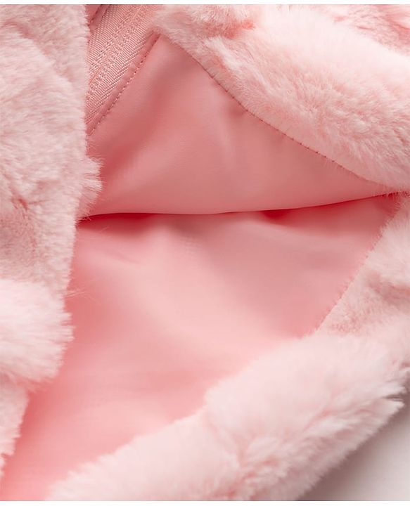 Babyhug Woven Front Open Fur Hoodie with Full Sleeves and Heart Design - Pink