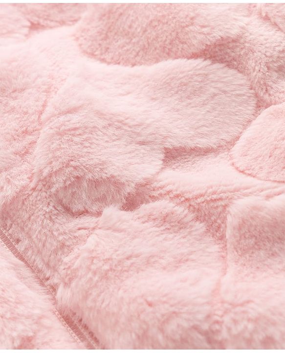 Babyhug Woven Front Open Fur Hoodie with Full Sleeves and Heart Design - Pink