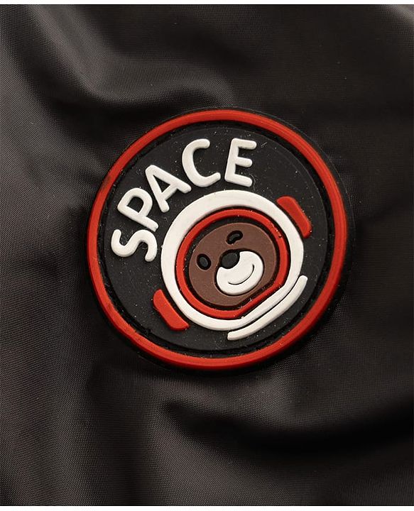 Babyhug Woven Hooded Jacket With Space Theme Applique - Black