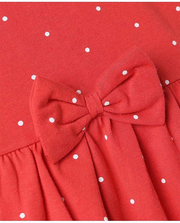 Babyhug Single Jersey Knit Half Sleeves Floral & Polka Dots Printed Frocks With Bow Applique Pack Of 2 - Red & White