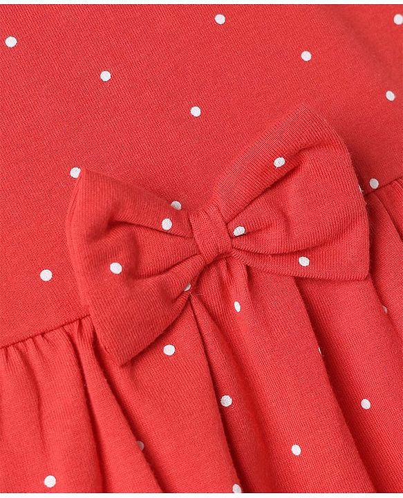 Babyhug Single Jersey Knit Half Sleeves Floral & Polka Dots Printed Frocks With Bow Applique Pack Of 2 - Red & White