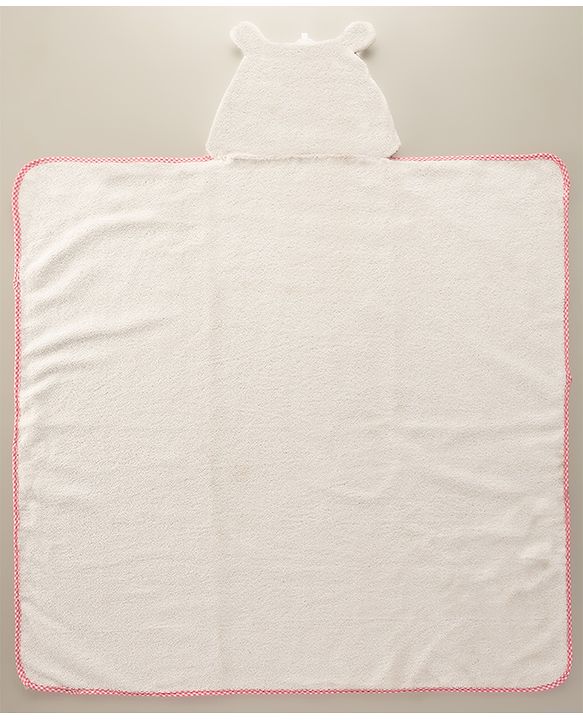 Babyhug Cotton Knit Microfiber Hooded Towel With Teddy Bear Embroidery L 75 x B 74.5 cm - White
