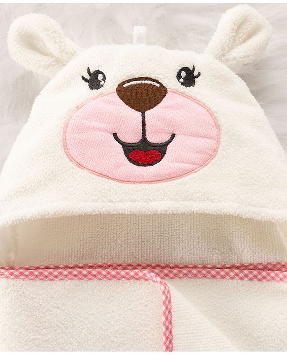 Babyhug Cotton Knit Microfiber Hooded Towel With Teddy Bear Embroidery L 75 x B 74.5 cm - White