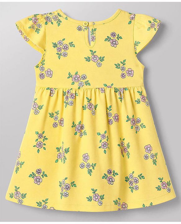 Babyhug Single Jersey Cotton Knit Cap Sleeve Frocks With Floral Print Pack of 2 - Yellow & White