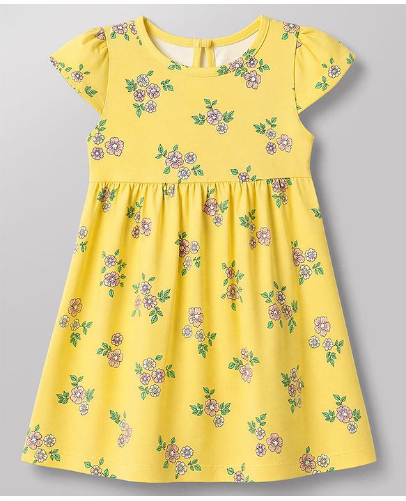 Babyhug Single Jersey Cotton Knit Cap Sleeve Frocks With Floral Print Pack of 2 - Yellow & White