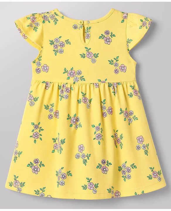 Babyhug Single Jersey Cotton Knit Cap Sleeve Frocks With Floral Print Pack of 2 - Yellow & White