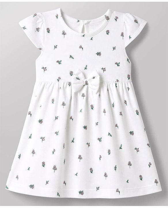 Babyhug Single Jersey Cotton Knit Cap Sleeve Frocks With Floral Print Pack of 2 - Yellow & White