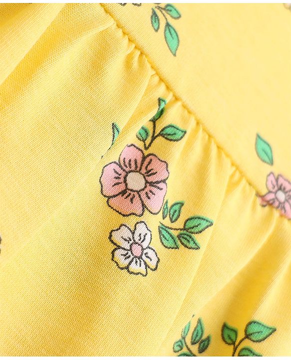 Babyhug Single Jersey Cotton Knit Cap Sleeve Frocks With Floral Print Pack of 2 - Yellow & White