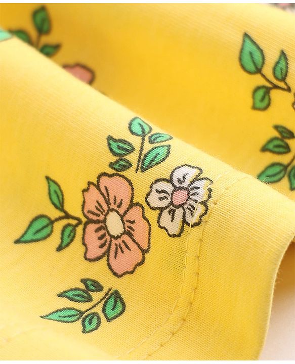 Babyhug Single Jersey Cotton Knit Cap Sleeve Frocks With Floral Print Pack of 2 - Yellow & White