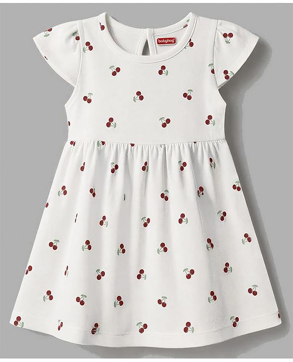 Babyhug Single Jersey Knit Half Sleeves Floral & Polka Dots Printed Frocks With Bow Applique Pack Of 2 - Red & White