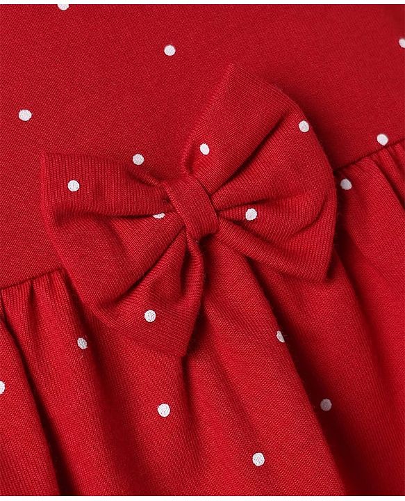 Babyhug Single Jersey Knit Half Sleeves Floral & Polka Dots Printed Frocks With Bow Applique Pack Of 2 - Red & White