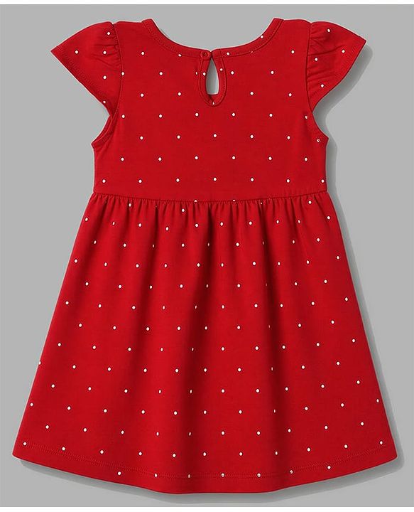 Babyhug Single Jersey Knit Half Sleeves Floral & Polka Dots Printed Frocks With Bow Applique Pack Of 2 - Red & White