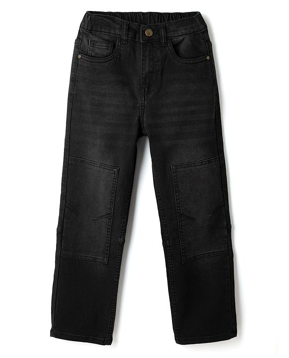 Pine Kids Cotton Mixes Denim Woven Jeans with Knee Patch in Black