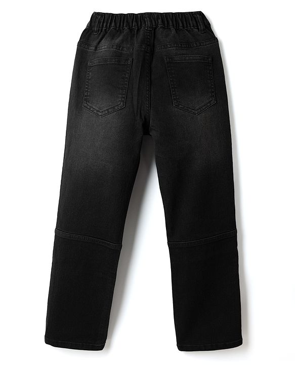 Pine Kids Cotton Mixes Denim Woven Jeans with Knee Patch in Black