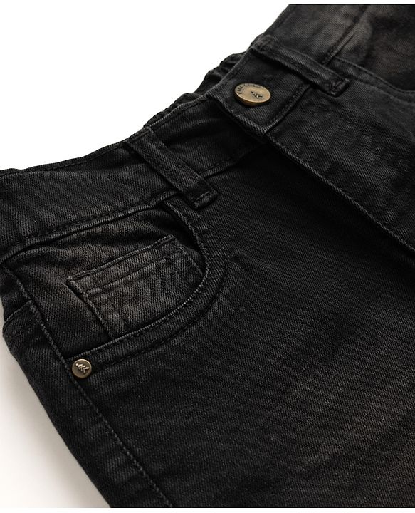 Pine Kids Cotton Mixes Denim Woven Jeans with Knee Patch in Black